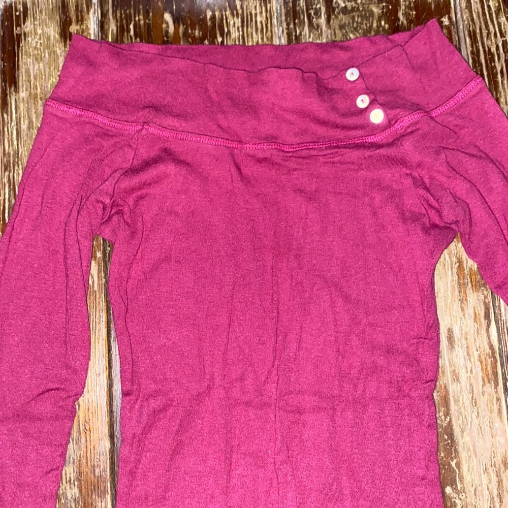 Poof! Medium Off-Shoulder Long-Sleeve Top, Burgundy, With Button Details